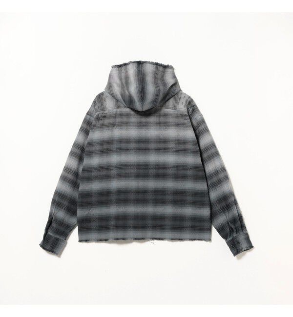 BEAMS「ダメージ フード チェック シャツ【ワイドショートフィット】」|シャツ・ブラウス|