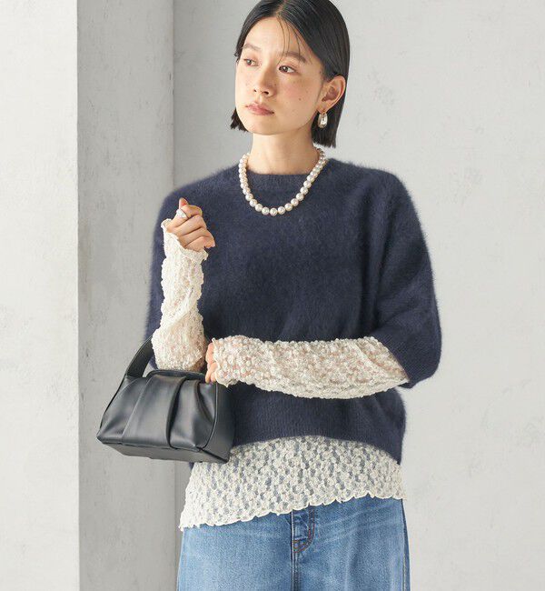 SHIPS for women「〈手洗い可能〉シュリンク レース ヘンリーネック 2WAY プルオーバー」|Tシャツ・カットソー|