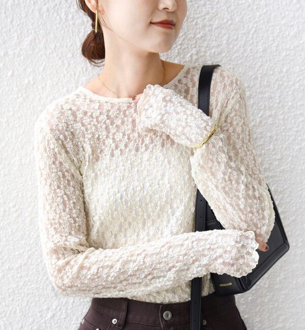 SHIPS for women「〈手洗い可能〉シュリンク レース ヘンリーネック 2WAY プルオーバー」|Tシャツ・カットソー|