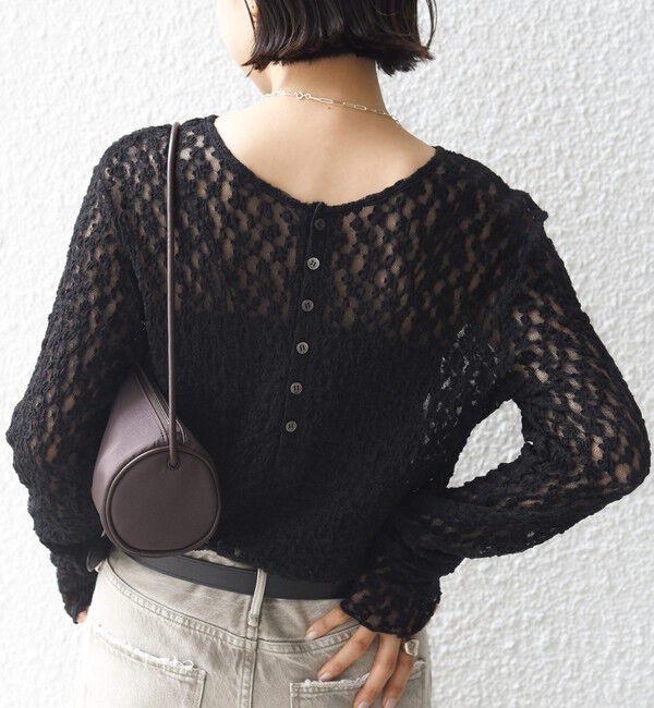 SHIPS for women「〈手洗い可能〉シュリンク レース ヘンリーネック 2WAY プルオーバー」|Tシャツ・カットソー|
