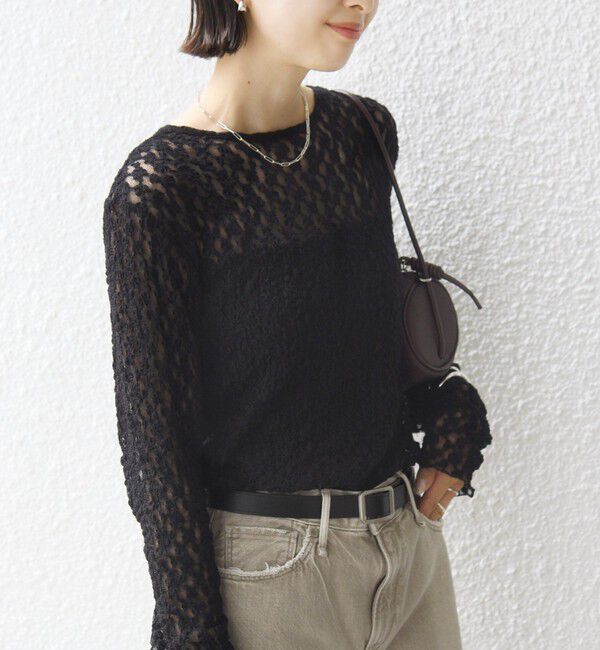 SHIPS for women「〈手洗い可能〉シュリンク レース ヘンリーネック 2WAY プルオーバー」|Tシャツ・カットソー|