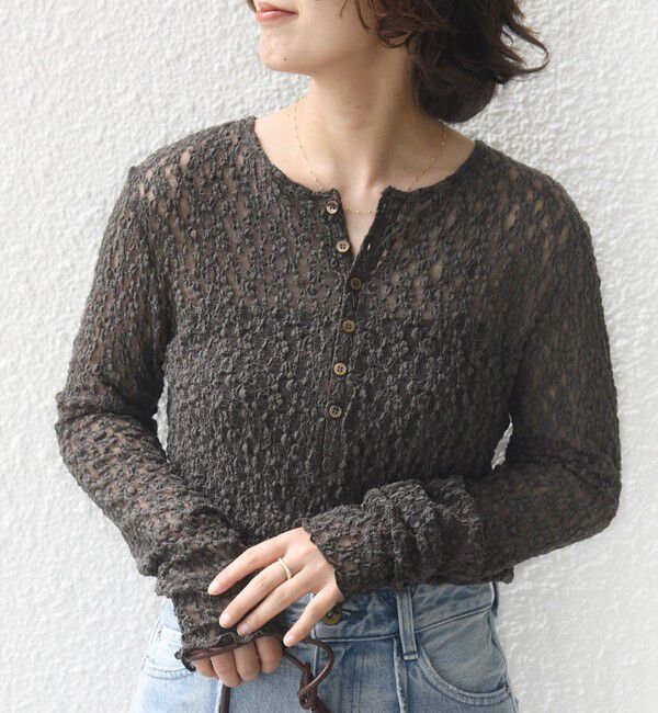 SHIPS for women「〈手洗い可能〉シュリンク レース ヘンリーネック 2WAY プルオーバー」|Tシャツ・カットソー|