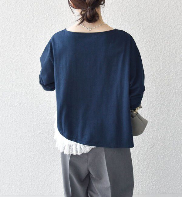 SHIPS any「《予約》SHIPS any:〈洗濯機可能〉レース ヘム アシンメトリー ロングスリーブ TEE」|Tシャツ・カットソー|