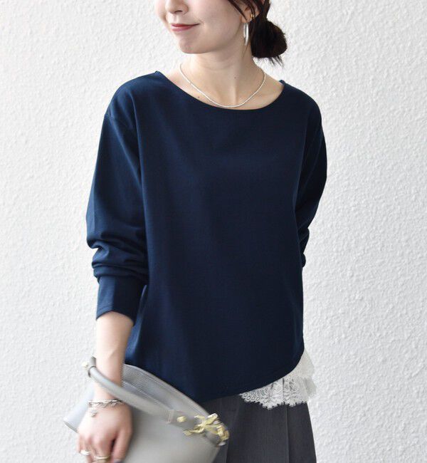 SHIPS any「《予約》SHIPS any:〈洗濯機可能〉レース ヘム アシンメトリー ロングスリーブ TEE」|Tシャツ・カットソー|
