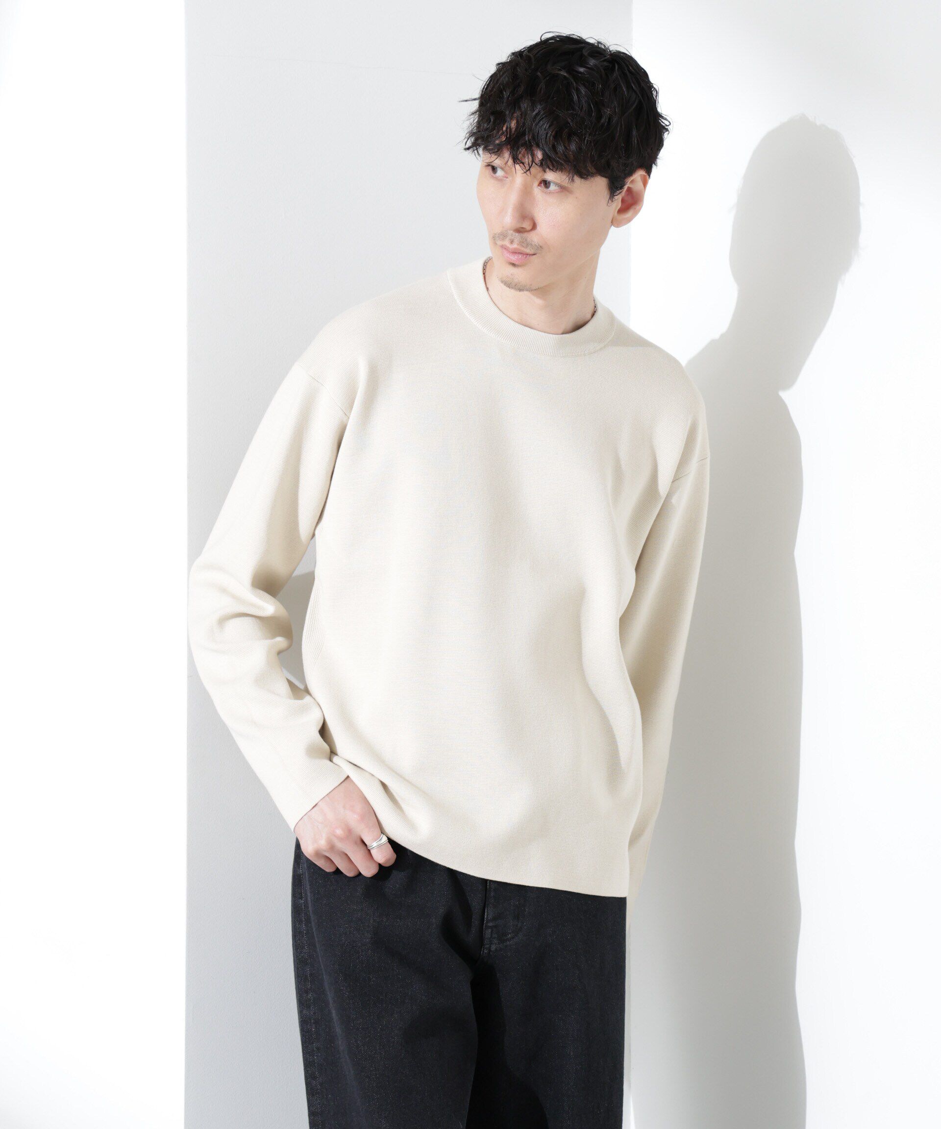 NANO universe「14ゲージミラノリブ ジャケTEE 長袖 （手洗い可能）」|ニット・セーター|