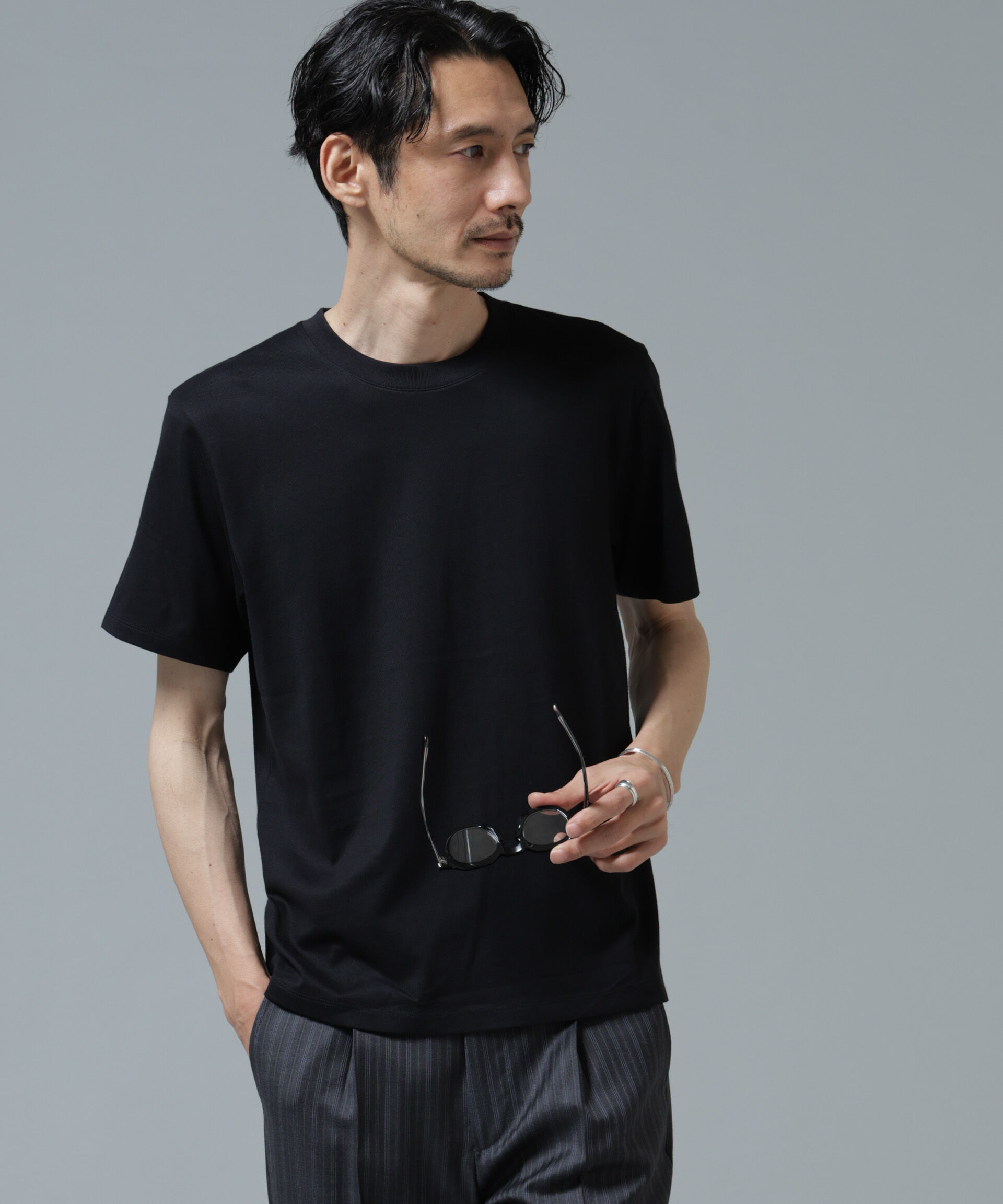 NANO universe「Anti Soaked(R) 汗染み防止 ミドルウェイト 7.1oz レギュラーシルエットTシャツ」|Tシャツ・カットソー|ブラック