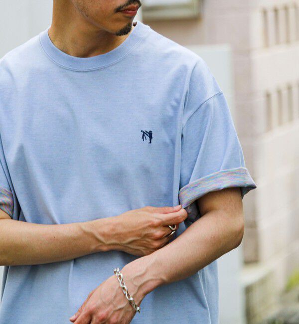 GLOSTER「【BOY刺繍】裏グラデーション ワンポイント半袖Tシャツ」|Tシャツ・カットソー|サックス