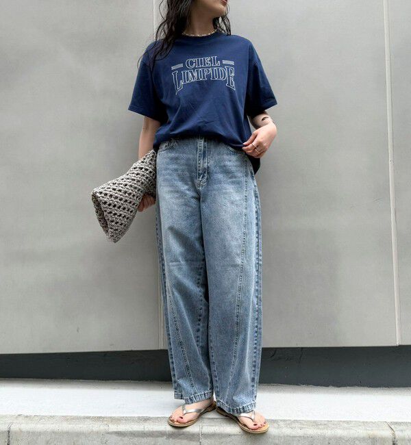 fredy emue「ライトオンス切替ワイドデニムパンツ」|デニム|