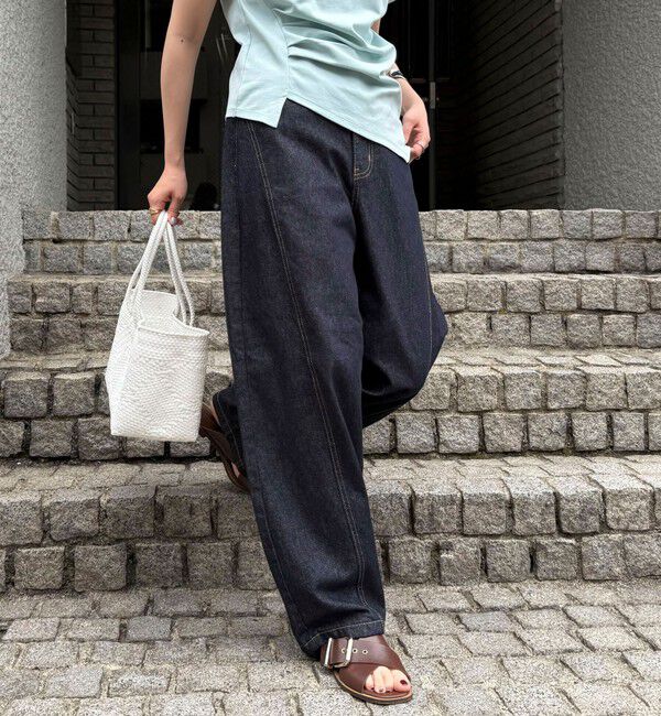 fredy emue「ライトオンス切替ワイドデニムパンツ」|デニム|