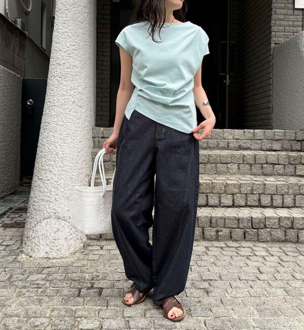 fredy emue「ライトオンス切替ワイドデニムパンツ」|デニム|