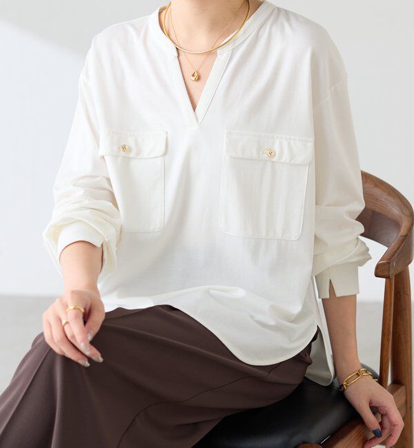  「【さらりとした着心地】スキッパーダブルポケットカットソー」|Tシャツ・カットソー|