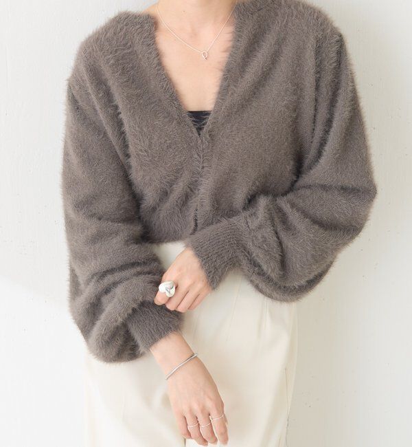  「【Nuel/ヌエル】キーネックホックカーディガン」|ニット・セーター|チャコールグレー