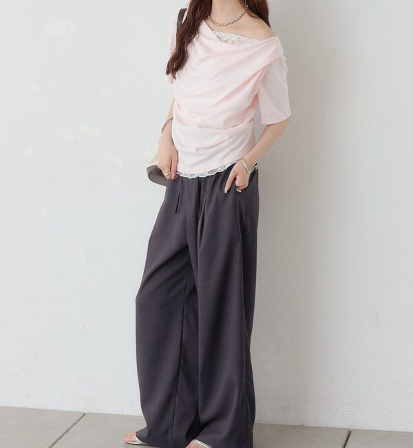  「レースドッキングオフショル半袖Tシャツ」|Tシャツ・カットソー|
