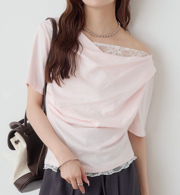  「レースドッキングオフショル半袖Tシャツ」|Tシャツ・カットソー|