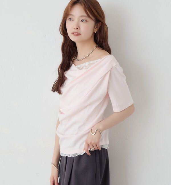  「レースドッキングオフショル半袖Tシャツ」|Tシャツ・カットソー|