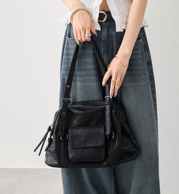  「ポケット付きベルトハンドルボストンBAG」|トートバッグ|