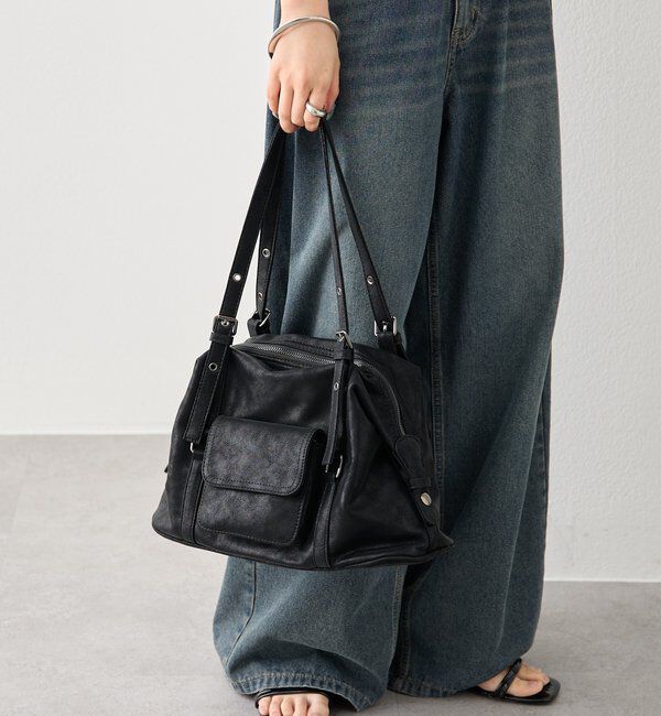  「ポケット付きベルトハンドルボストンBAG」|トートバッグ|