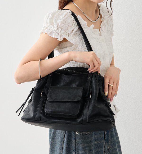  「ポケット付きベルトハンドルボストンBAG」|トートバッグ|