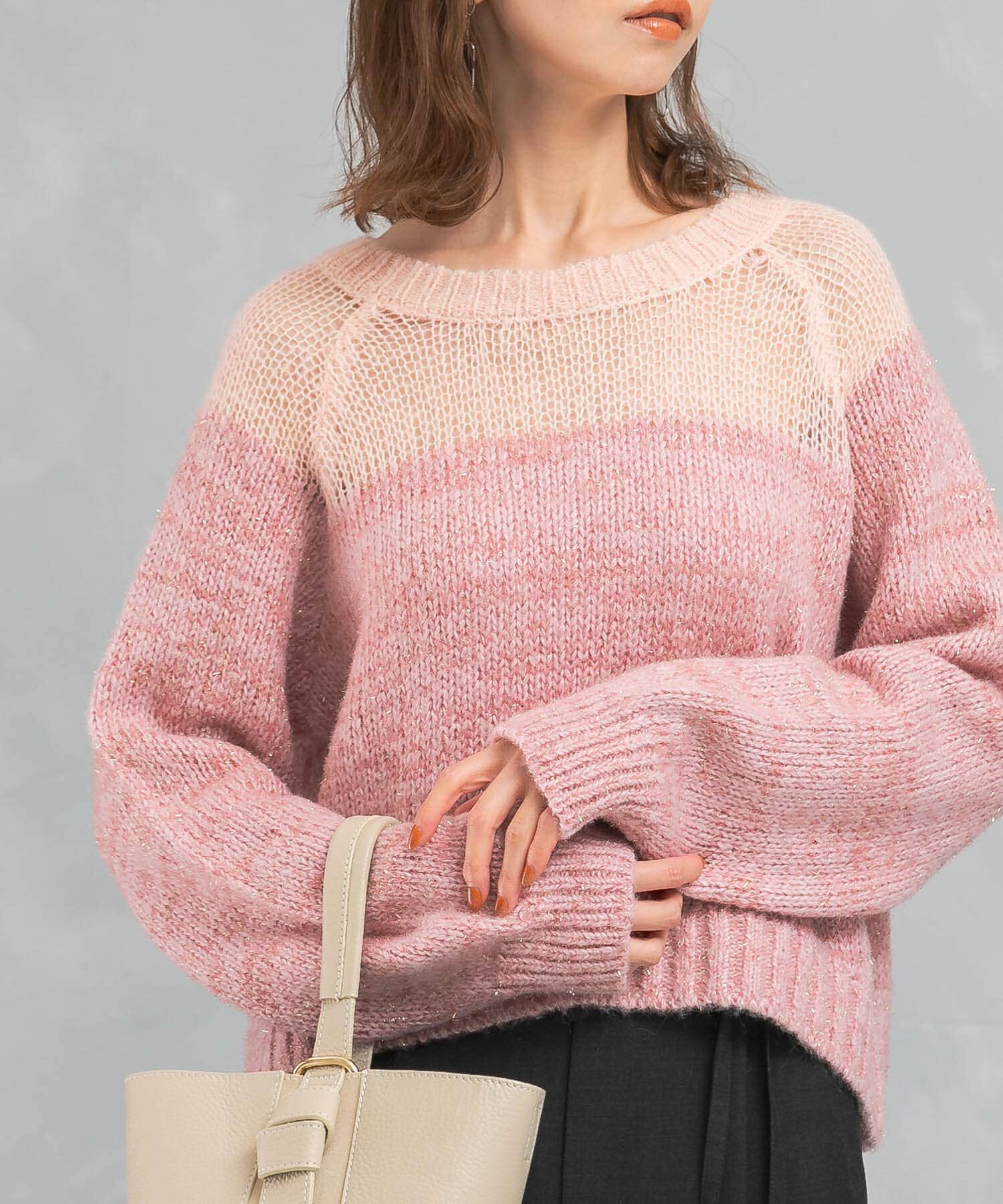 URBAN RESEARCH ROSSO「『WEB限定』ドッキングラメニット」|ニット・セーター|ピンク