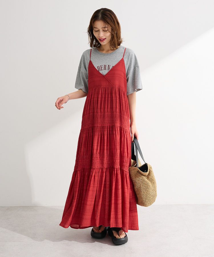 Green Parks「シャーリングティアードキャミワンピース」|ワンピース|Red
