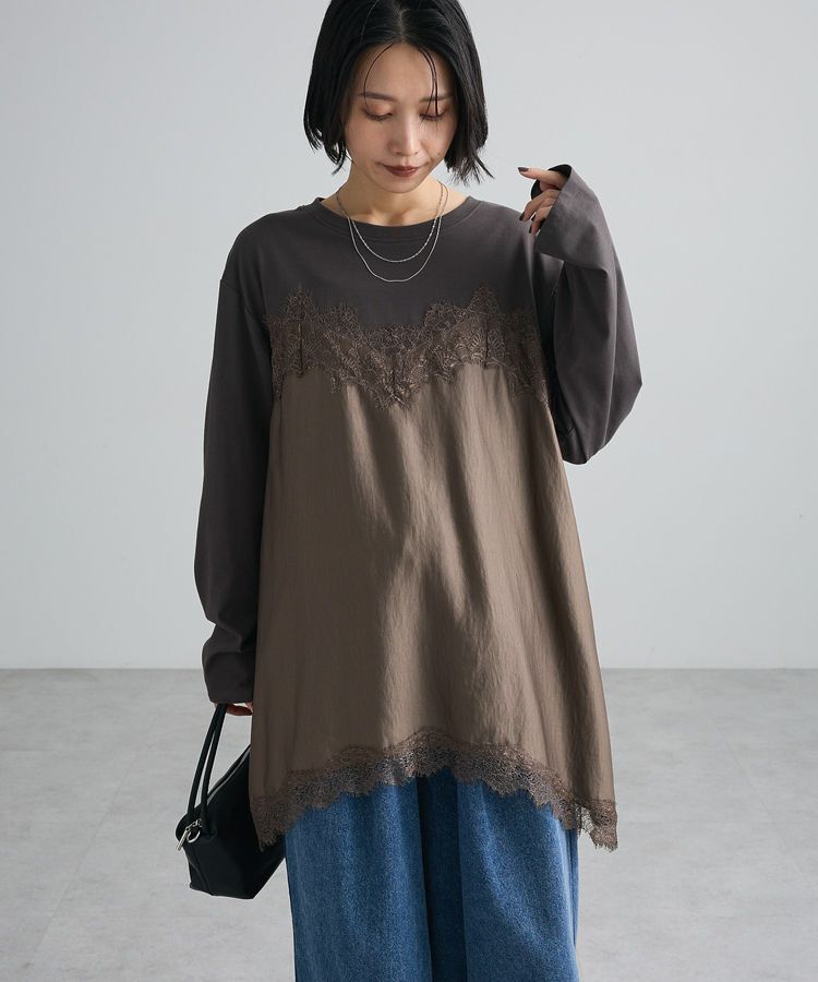 Green Parks「サテンビスチェドッキング長袖プルオーバー」|Tシャツ・カットソー|