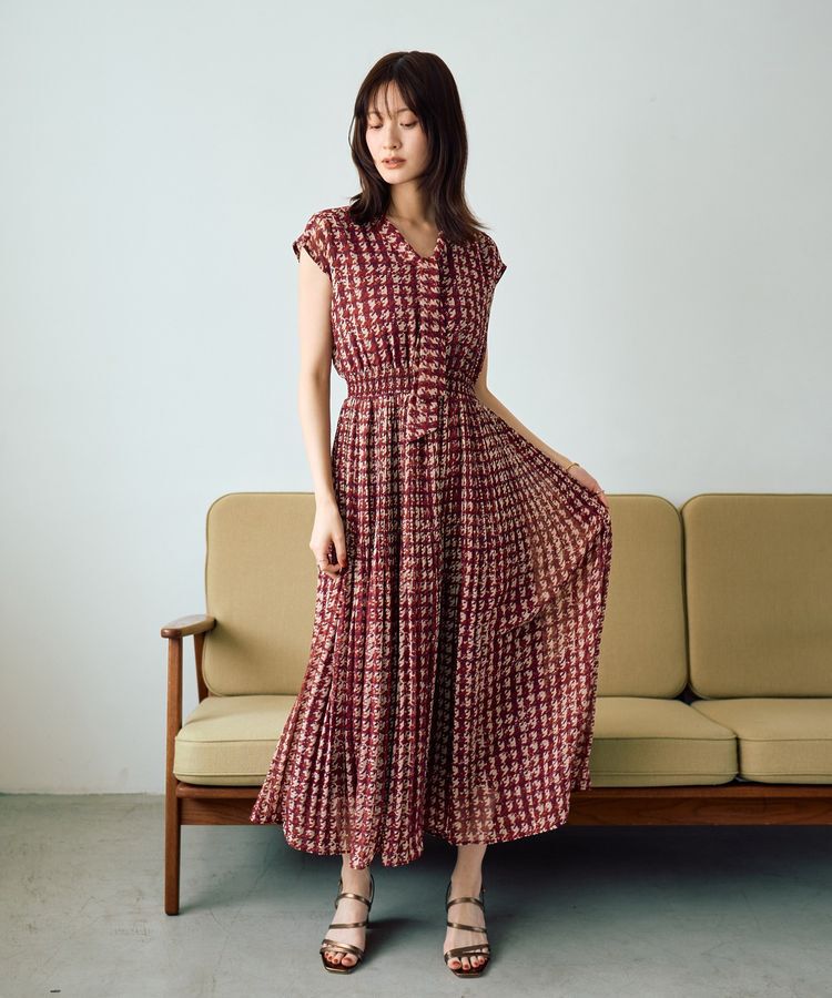 YECCA VECCA「チェック柄ボウタイプリーツワンピース」|ワンピース|