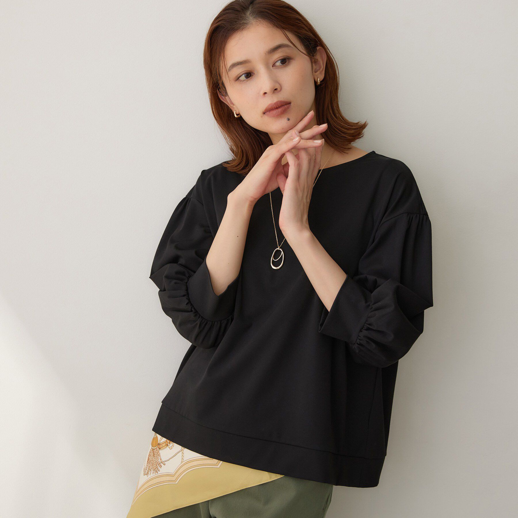 UNTITLED「パフスリーブジャージトップス」|Tシャツ・カットソー|ブラック(019)