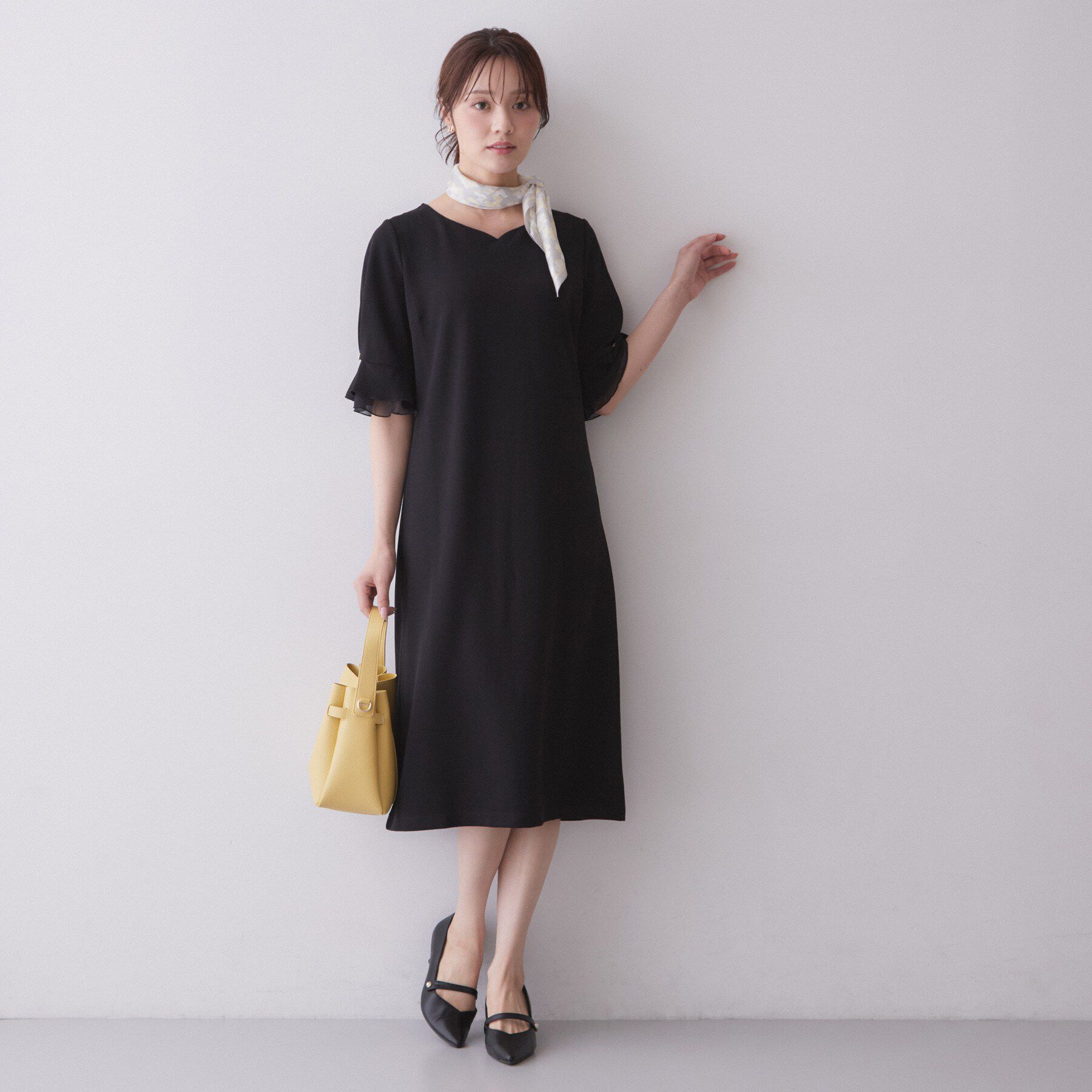 index「【接触冷感／吸水速乾】ハートネックフレアスリーブワンピース《洗濯機OK／UVケア／ストレッチ》」|ワンピース|