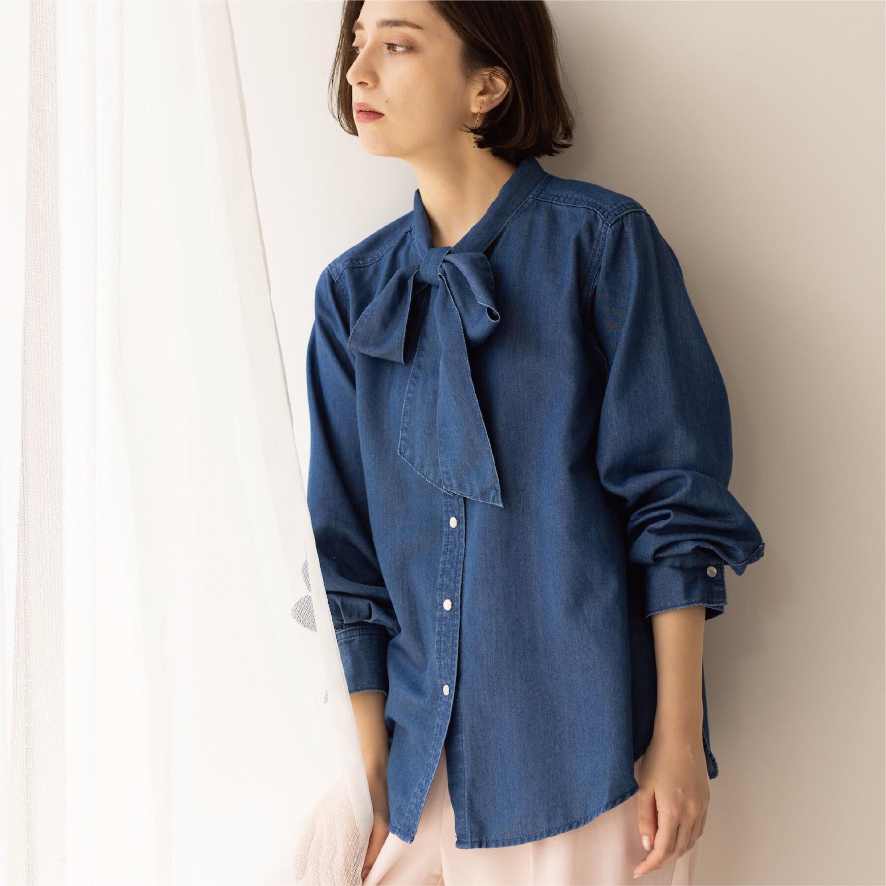 OPAQUE.CLIP「デニムボウタイブラウス【洗濯機OK】」|シャツ・ブラウス|