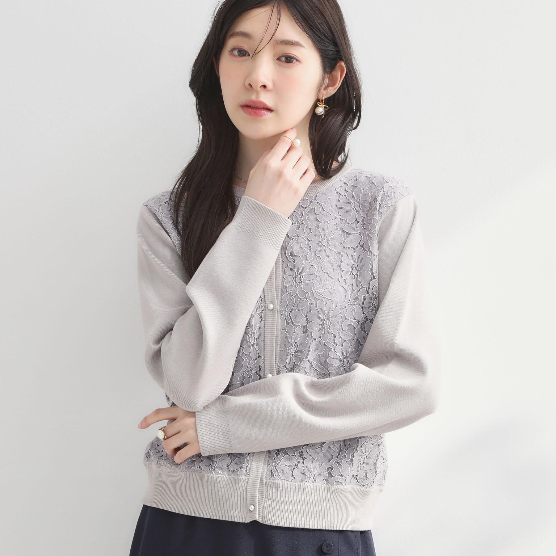 Couture broach「【洗える】コードレース カーディガン」|カーディガン|