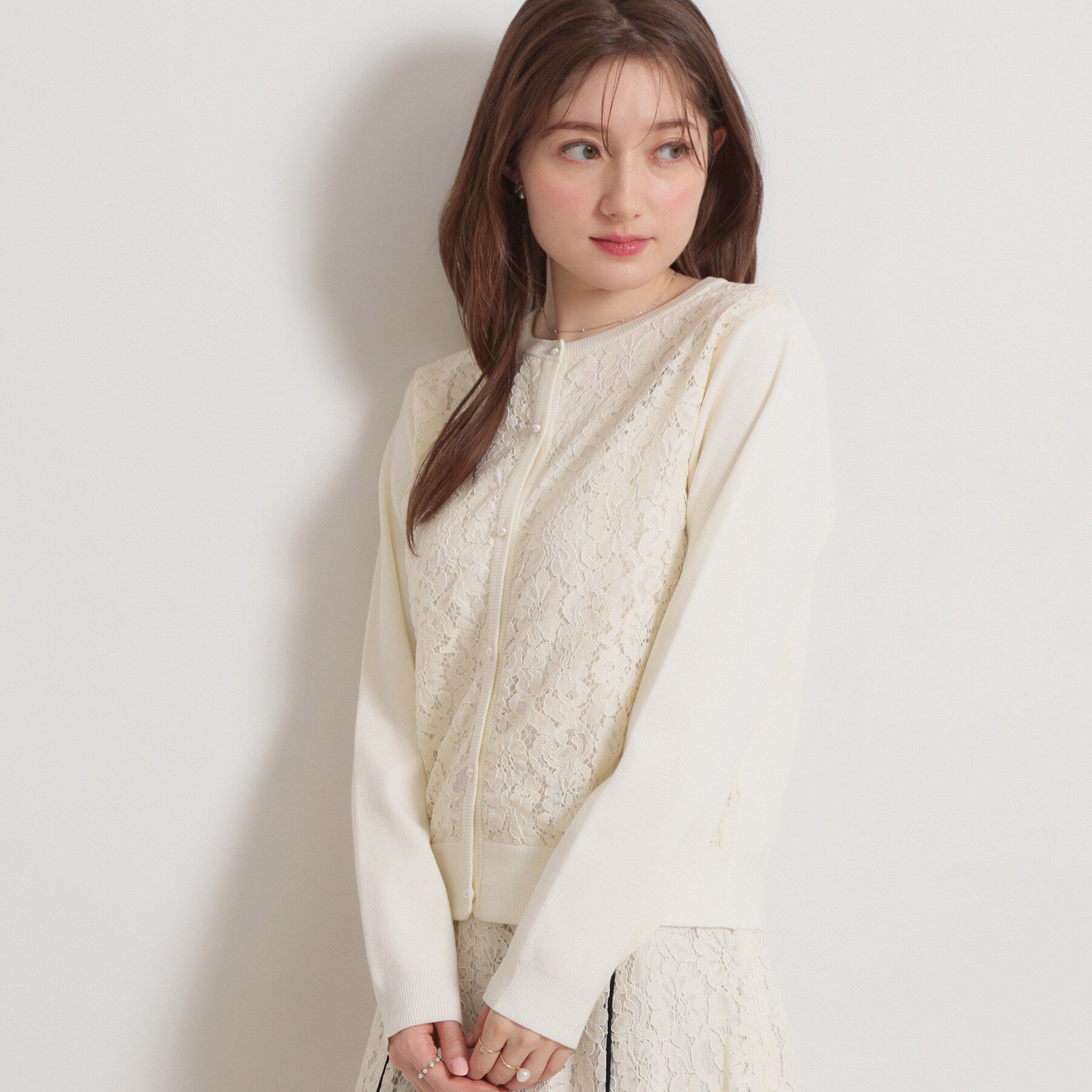 Couture broach「【洗える】コードレース カーディガン」|カーディガン|
