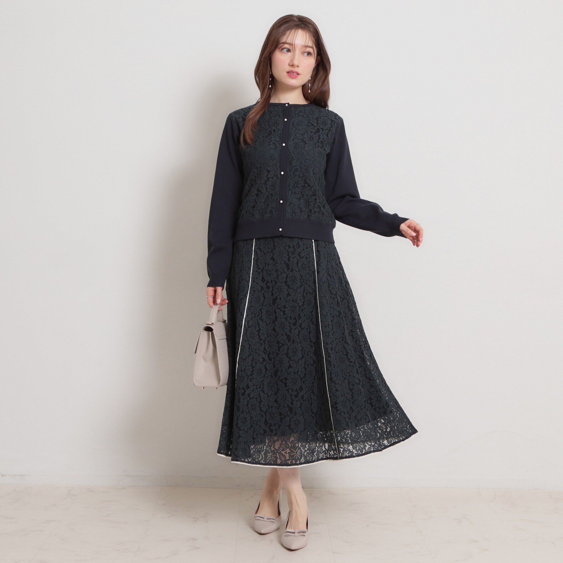 Couture broach「【洗える】コードレース カーディガン」|カーディガン|
