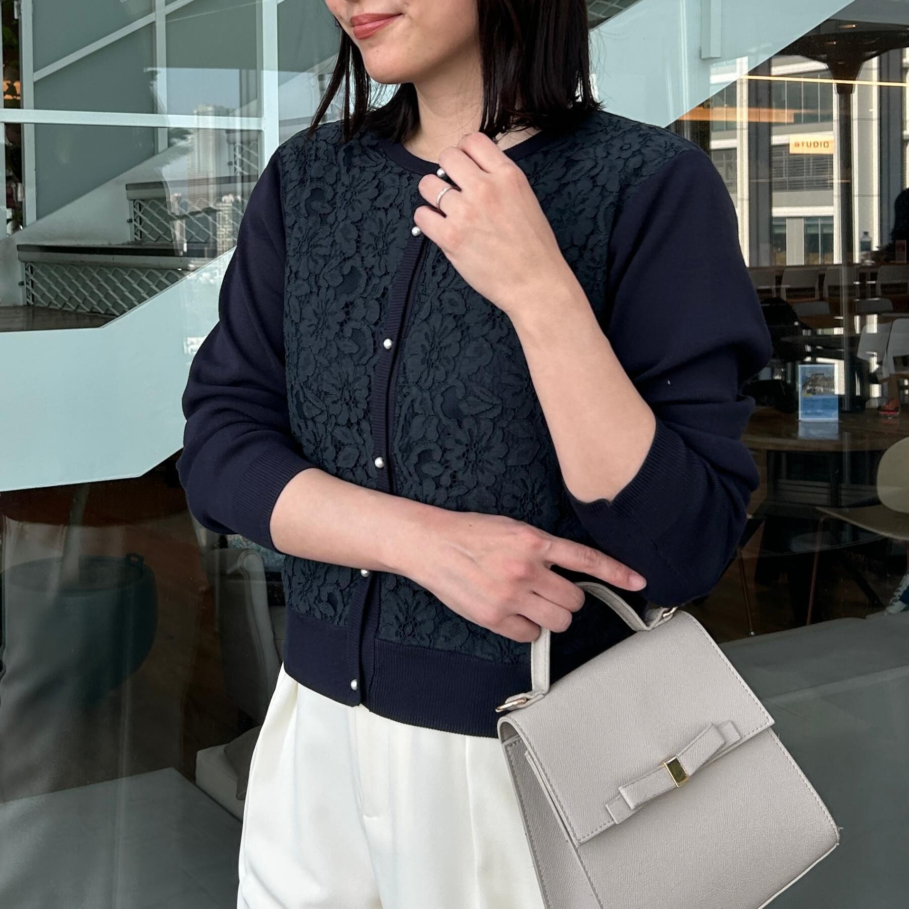 Couture broach「【洗える】コードレース カーディガン」|カーディガン|