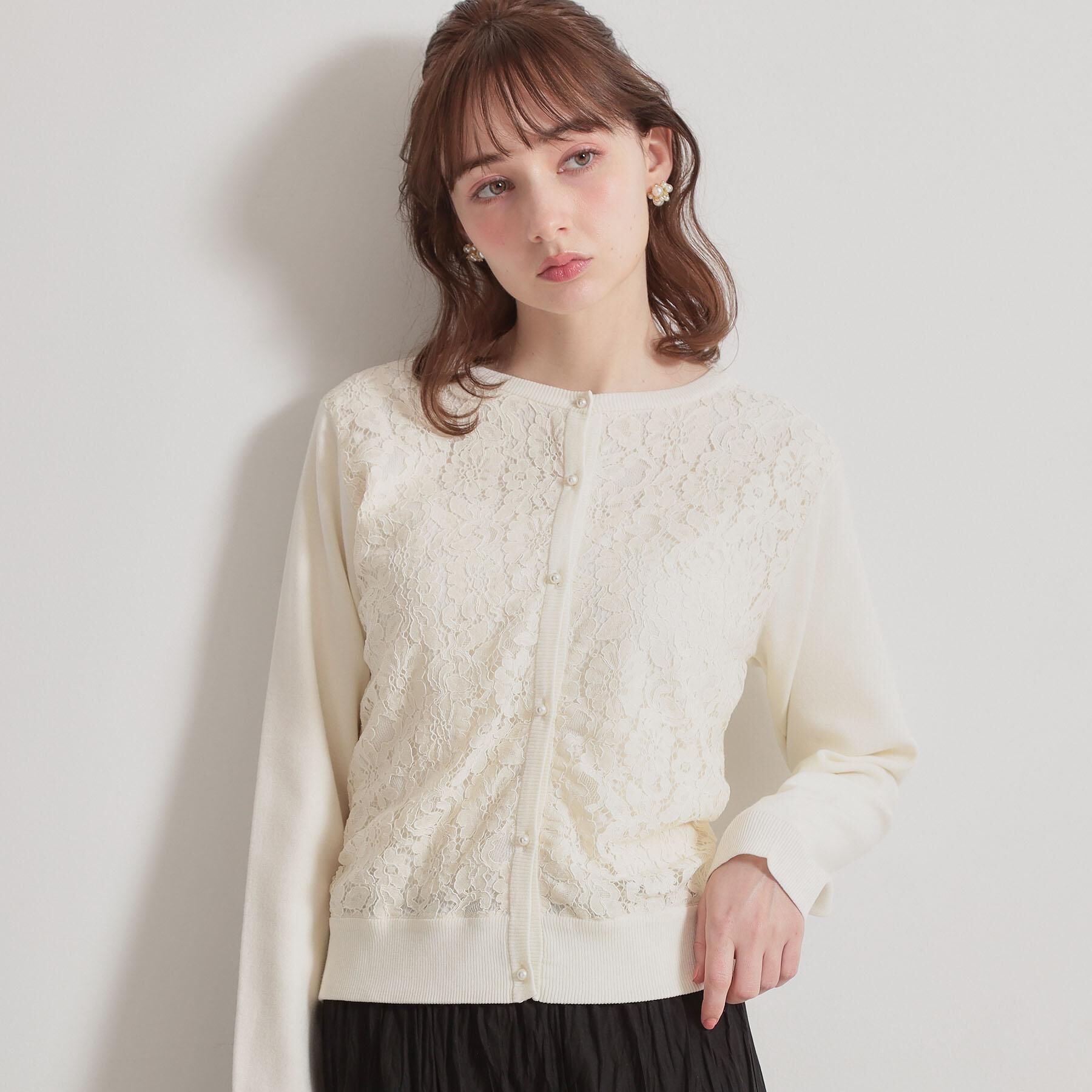 Couture broach「【洗える】コードレース カーディガン」|カーディガン|