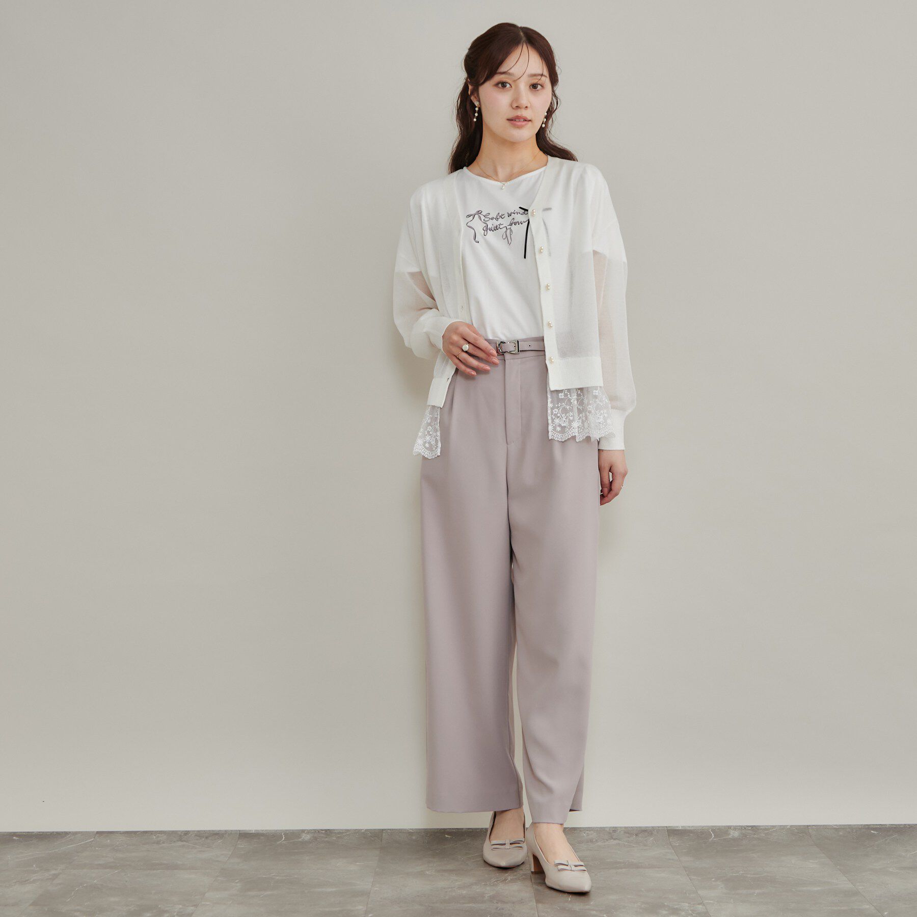 Couture broach「【羽織るだけで華やぐ】レースペプラム付 愛されシアーカーディガン」|カーディガン|