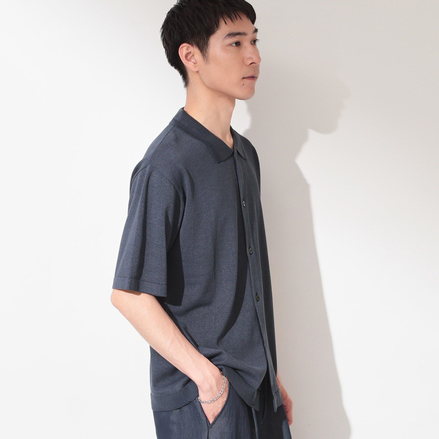 THE SHOP TK「【抗菌防臭／UVカット／洗濯機OK】和紙混 半袖ニットシャツ」|ニット・セーター|