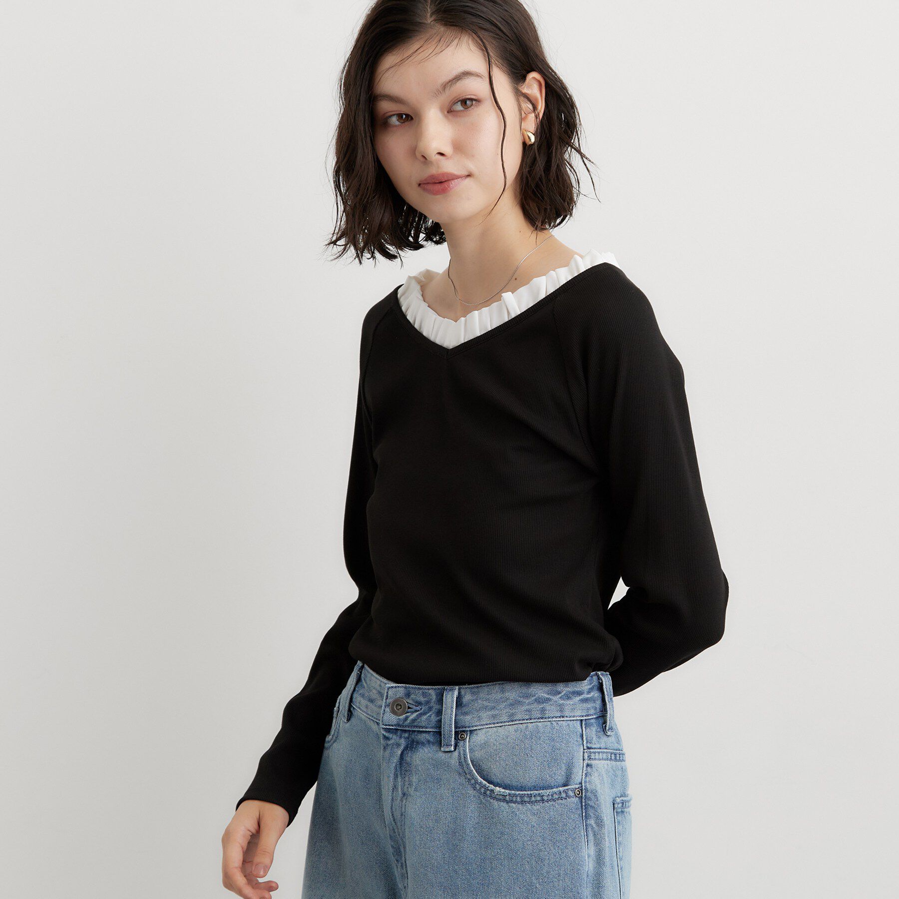 THE SHOP TK「フリル襟 リブカットソー」|Tシャツ・カットソー|