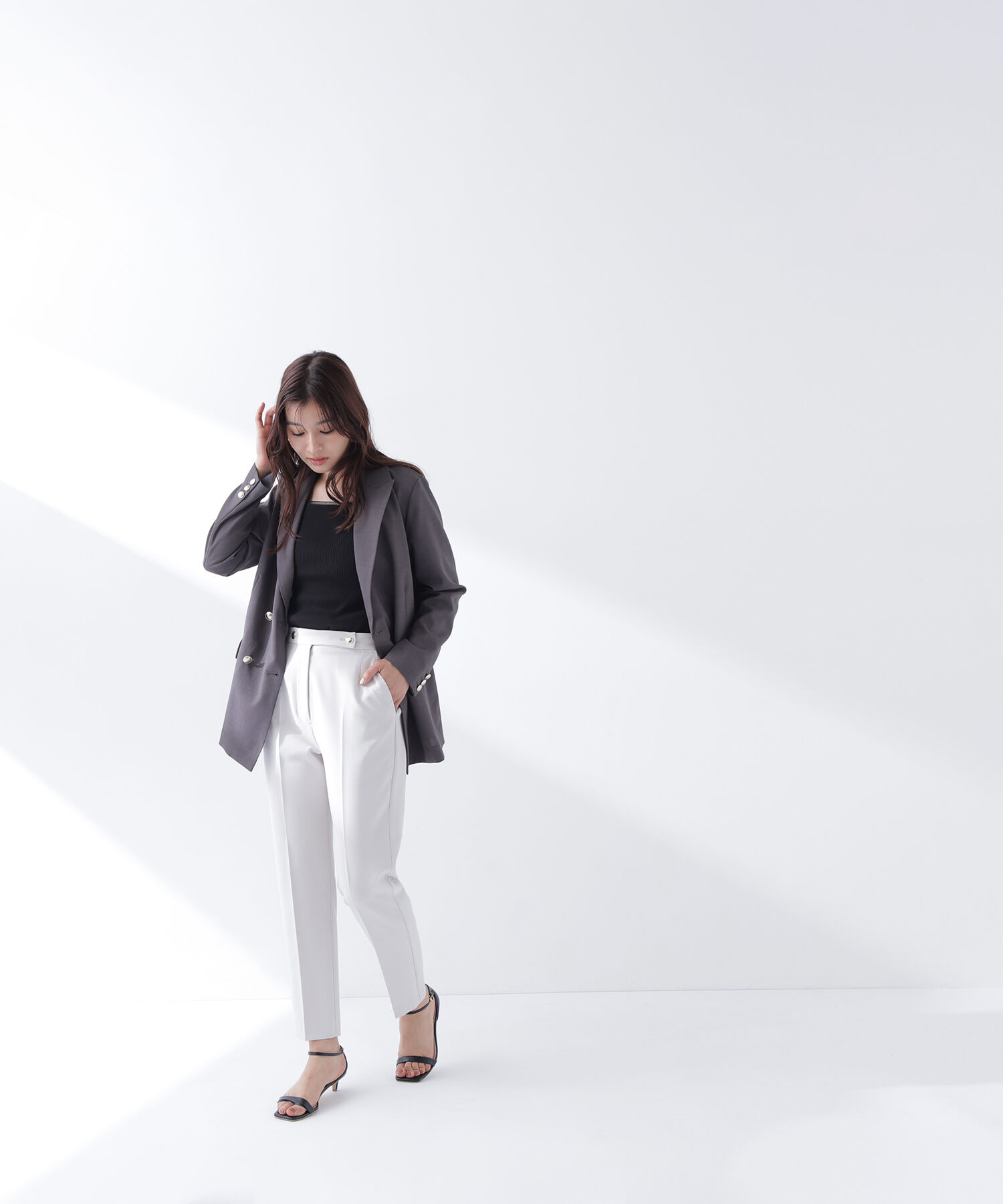  「リネンライクダブルブレストボクシージャケット」|ブルゾン・スタジャン|
