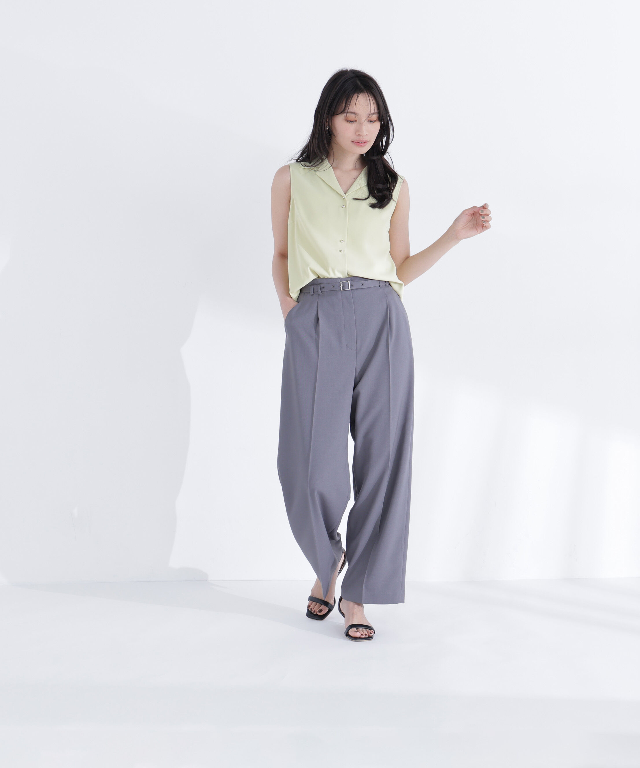  「ベルテッドタックワイドパンツ」|その他|