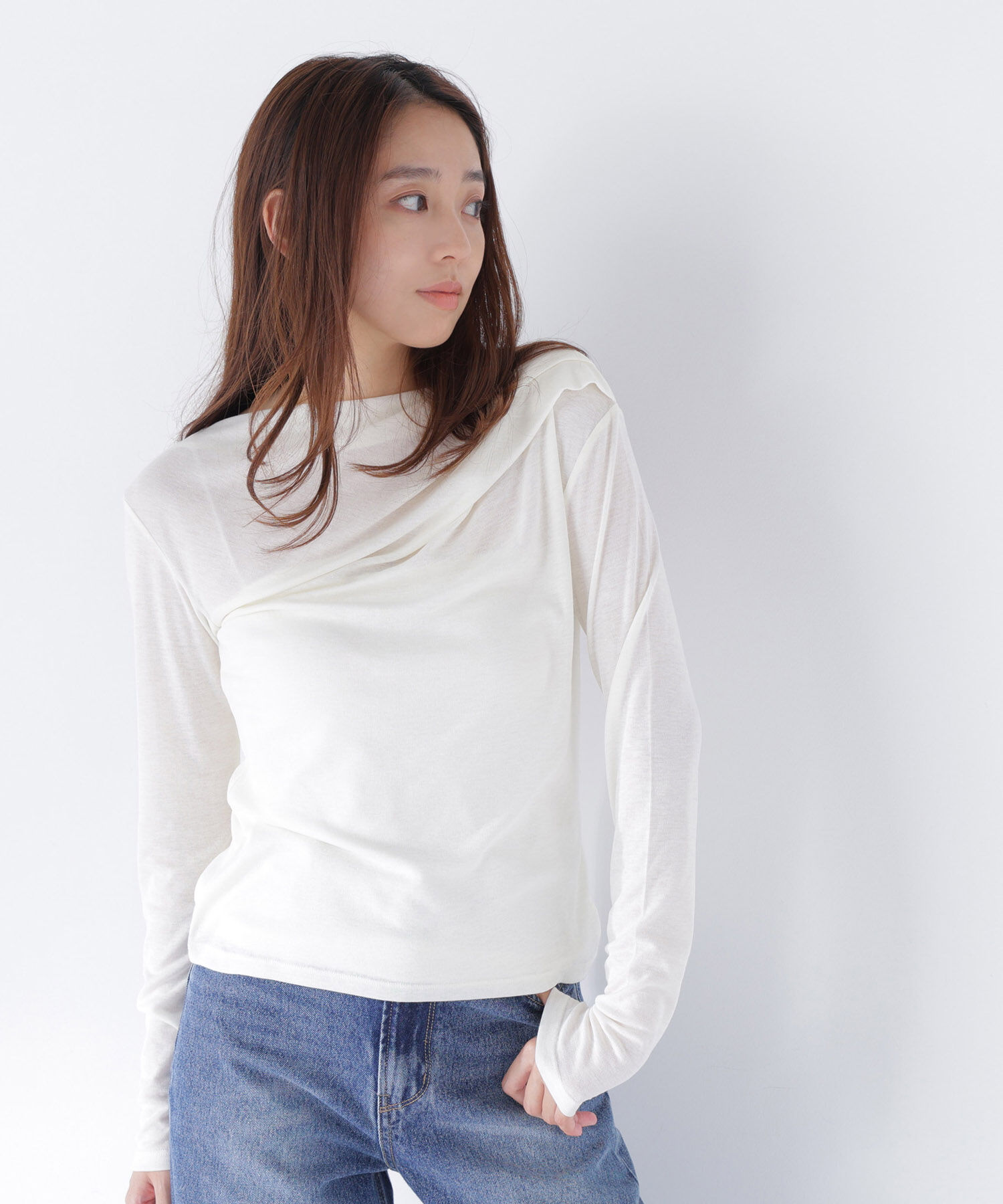  「肩タックシアーカットソー」|Tシャツ・カットソー|オフ1