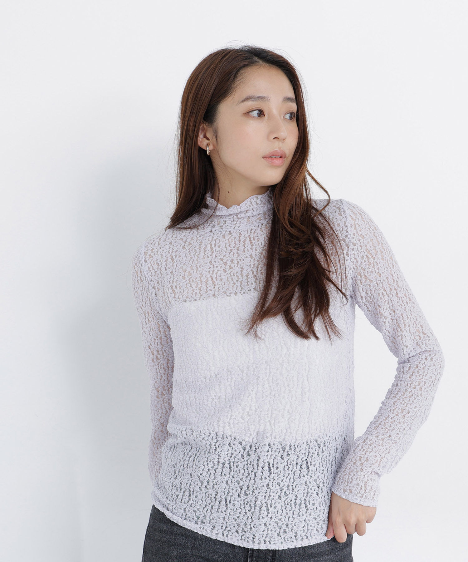  「ハイネックレースカットソー」|Tシャツ・カットソー|