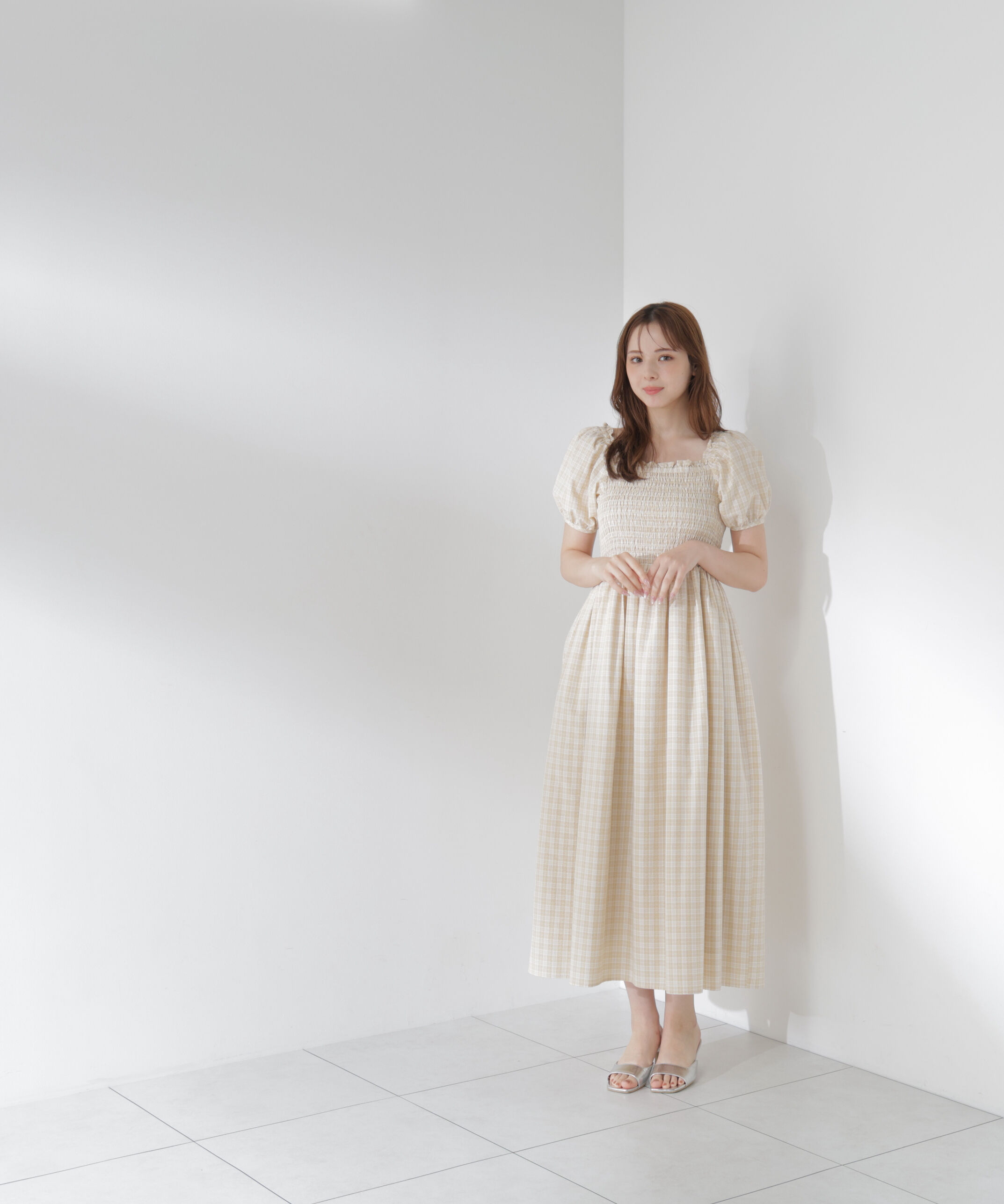 PROPORTION BODY DRESSING「チェック柄シャーリングワンピース」|ワンピース|