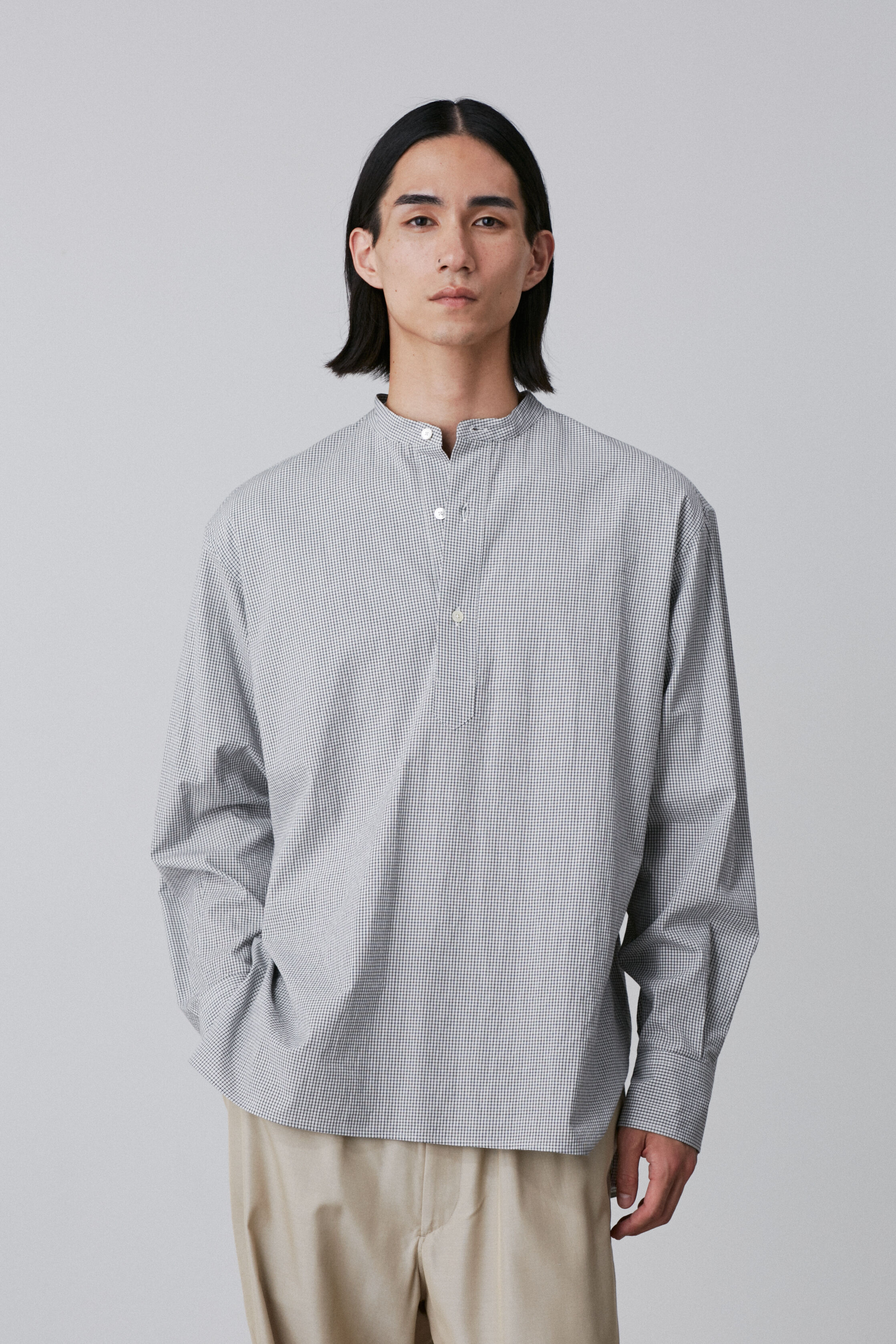 YLEVE 「YLEVE / COTTON STRIPE CHECK PULL OVER SHIRT」|シャツ・ブラウス|ブラック1