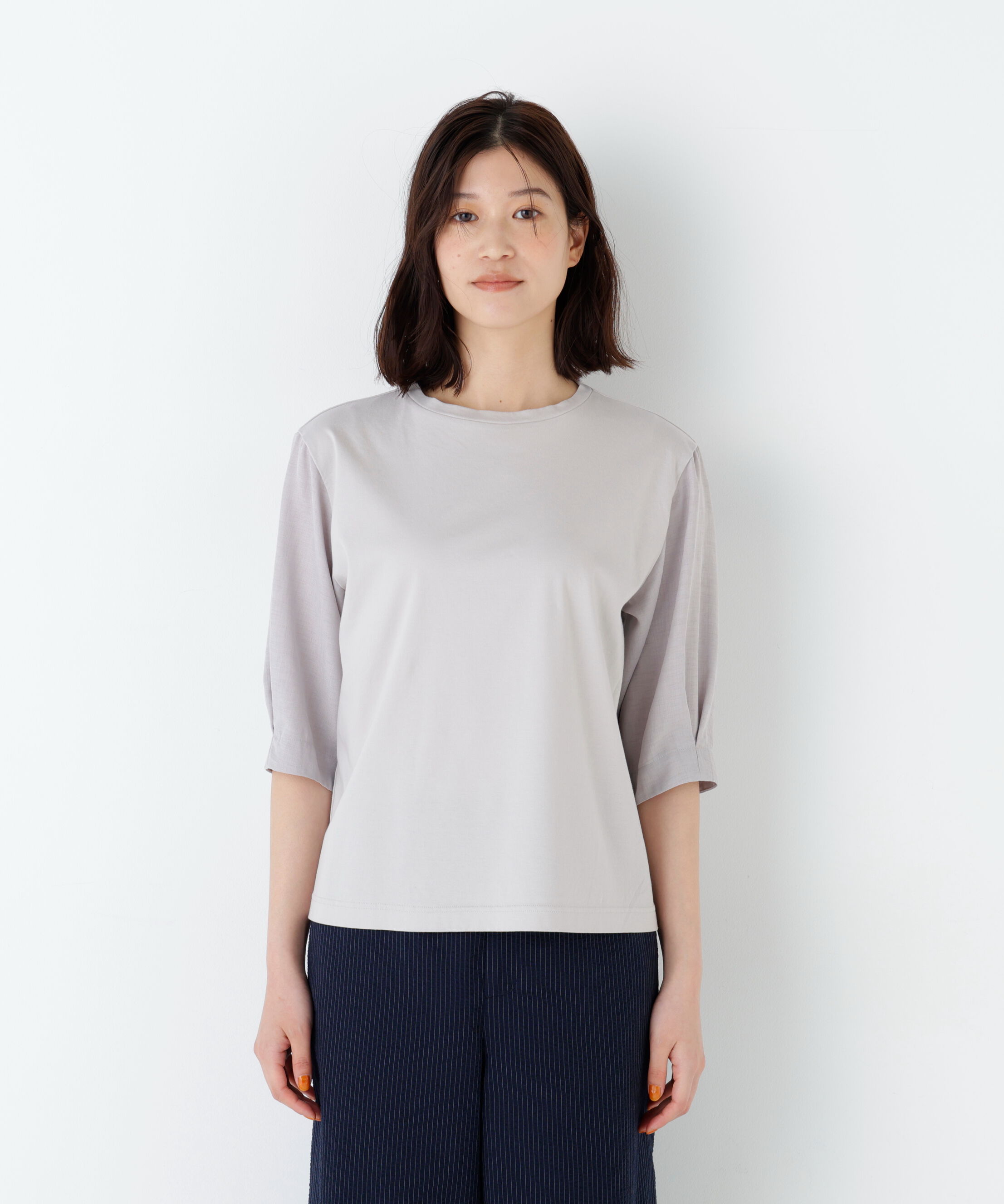  「《洗える》布帛コンビカットソー」|Tシャツ・カットソー|