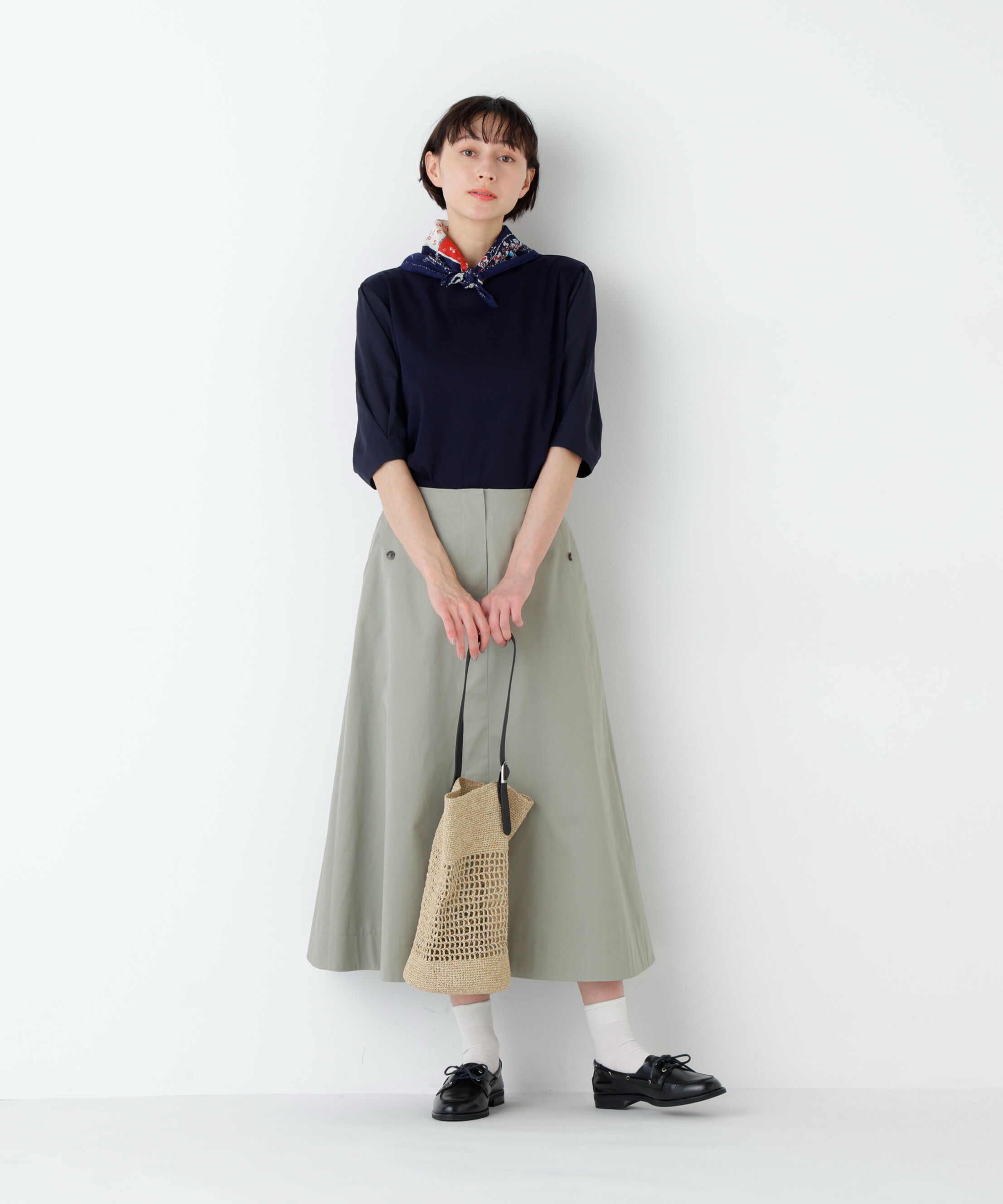  「《洗える》布帛コンビカットソー」|Tシャツ・カットソー|