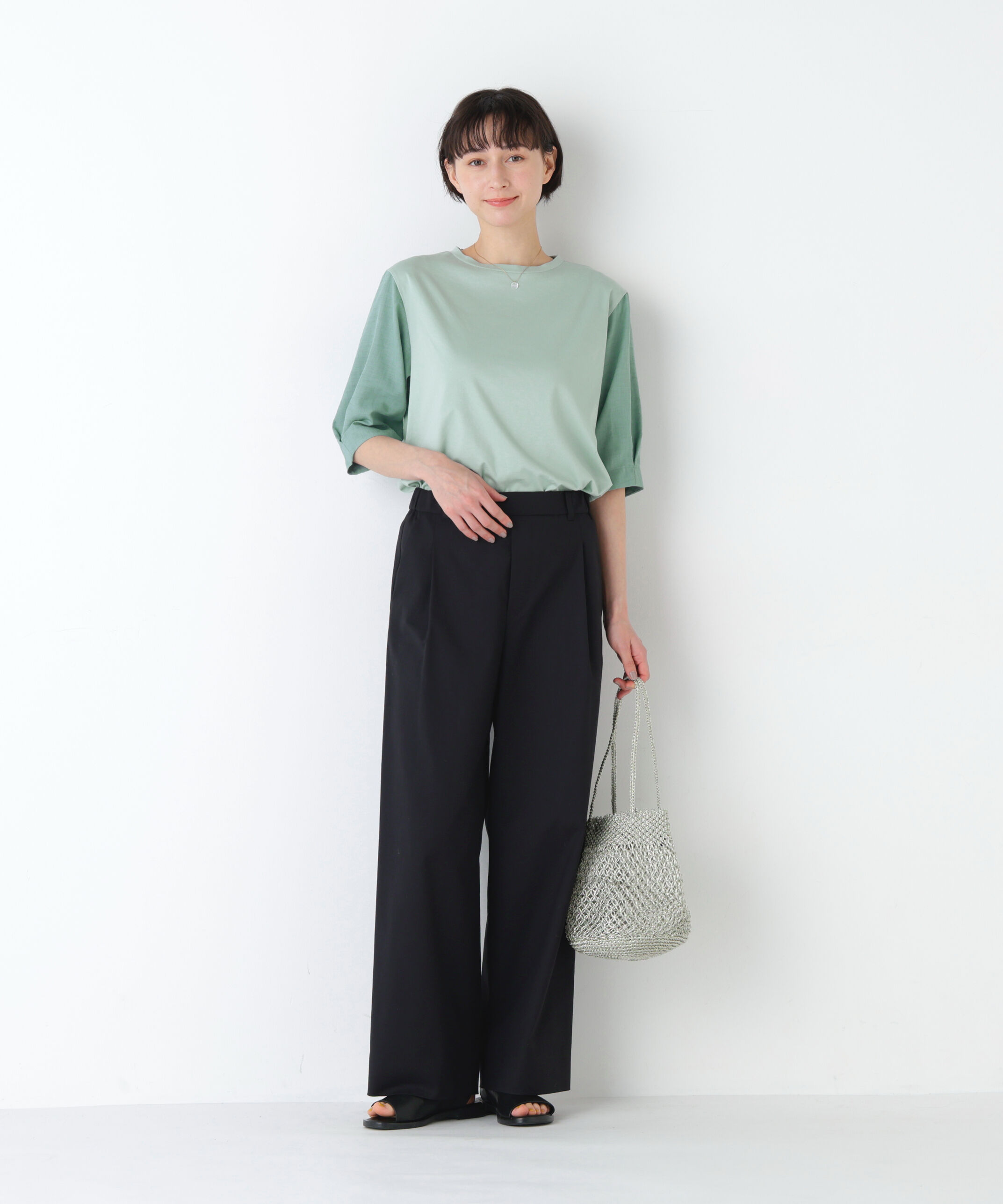  「《洗える》布帛コンビカットソー」|Tシャツ・カットソー|