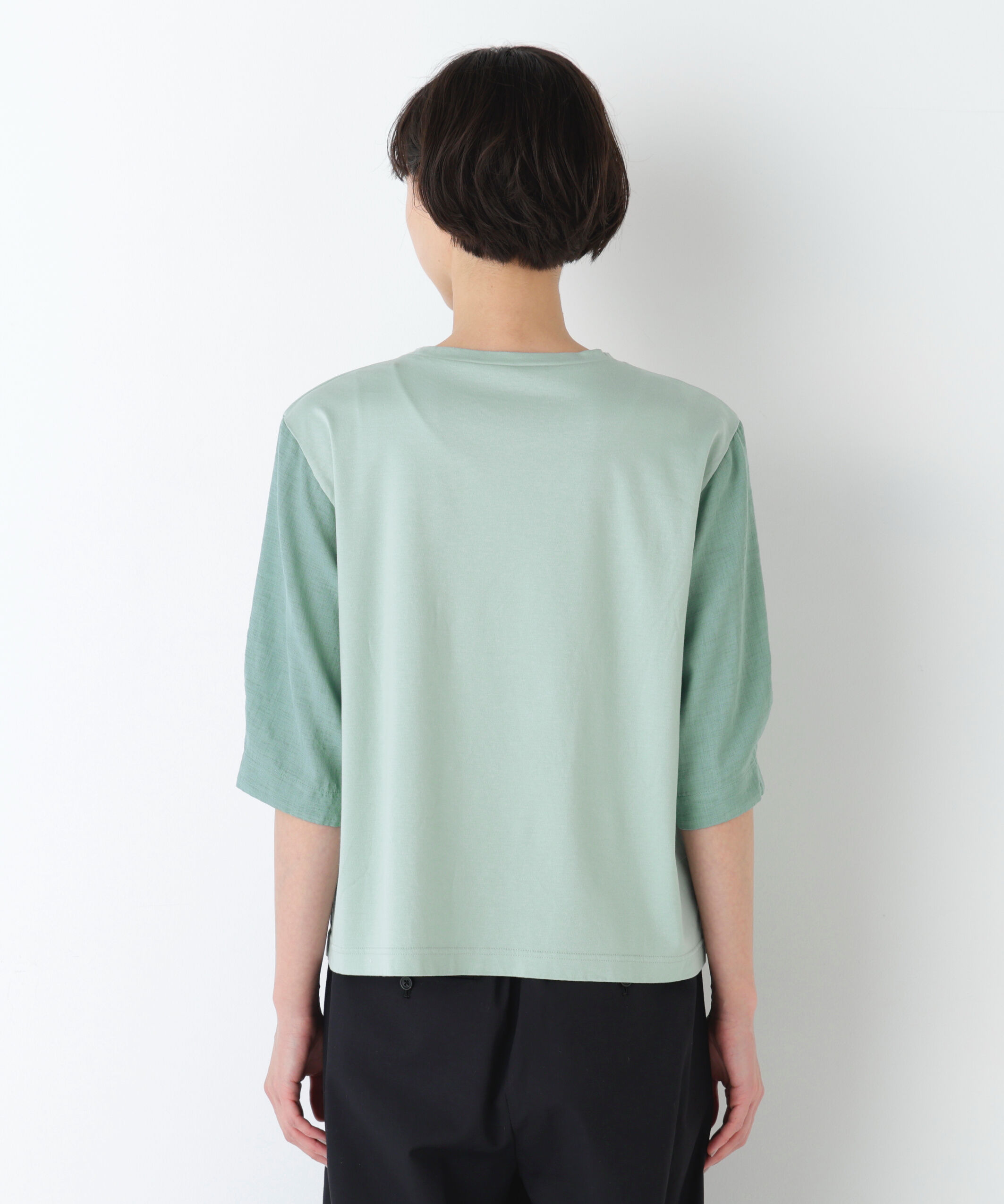  「《洗える》布帛コンビカットソー」|Tシャツ・カットソー|