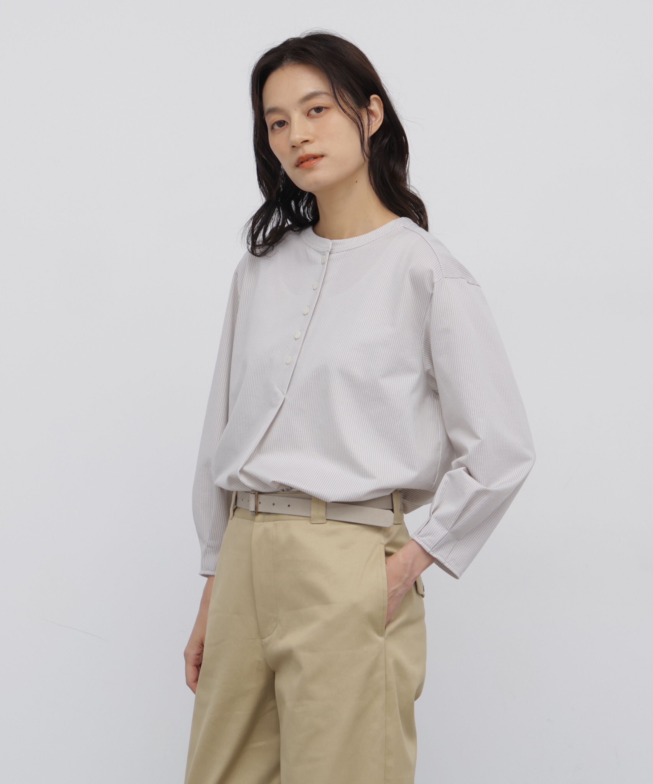  「◆《ジャージー素材》 トリコットカットソー釦ブラウス」|Tシャツ・カットソー|