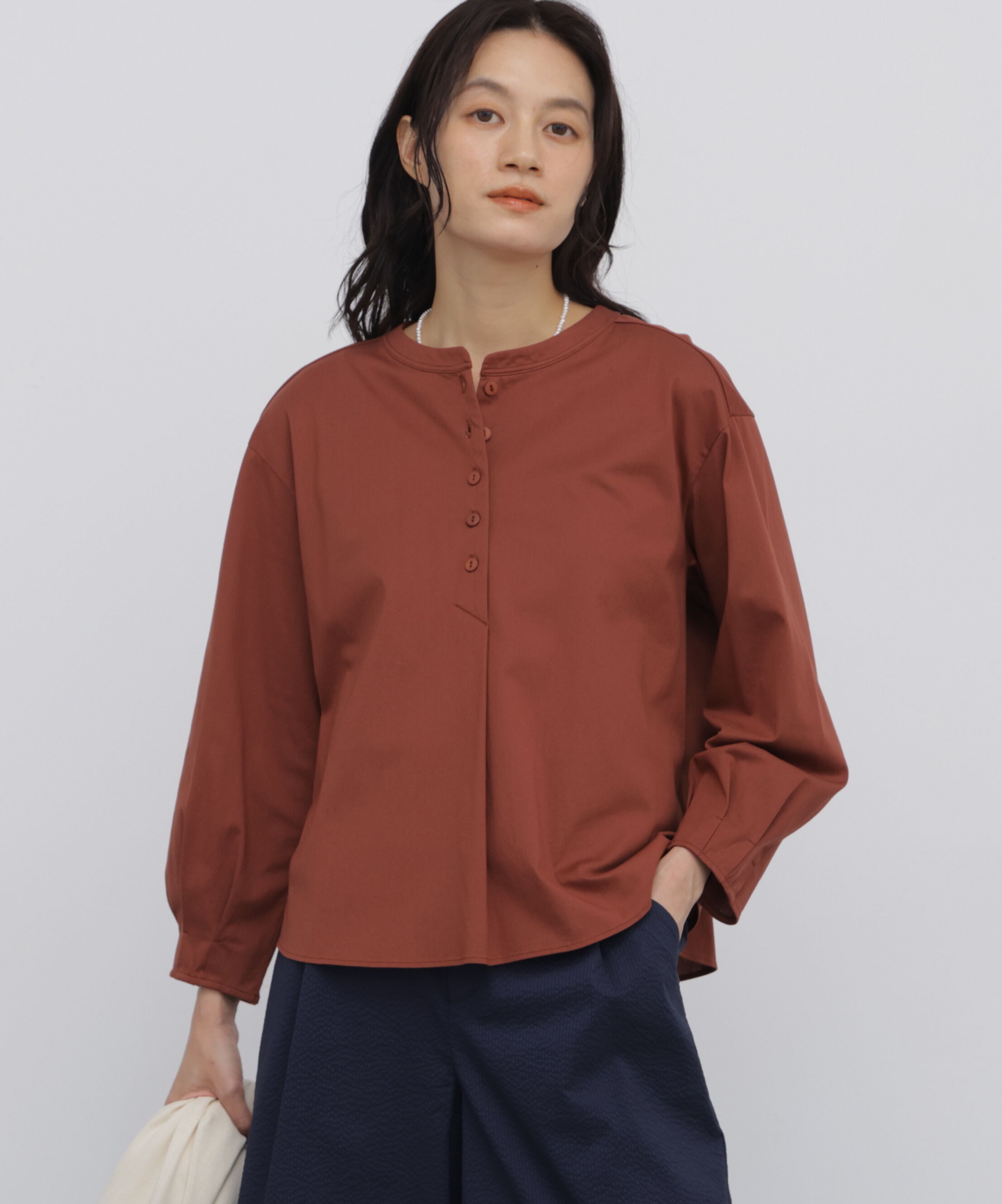  「◆《ジャージー素材》 トリコットカットソー釦ブラウス」|Tシャツ・カットソー|レンガ1