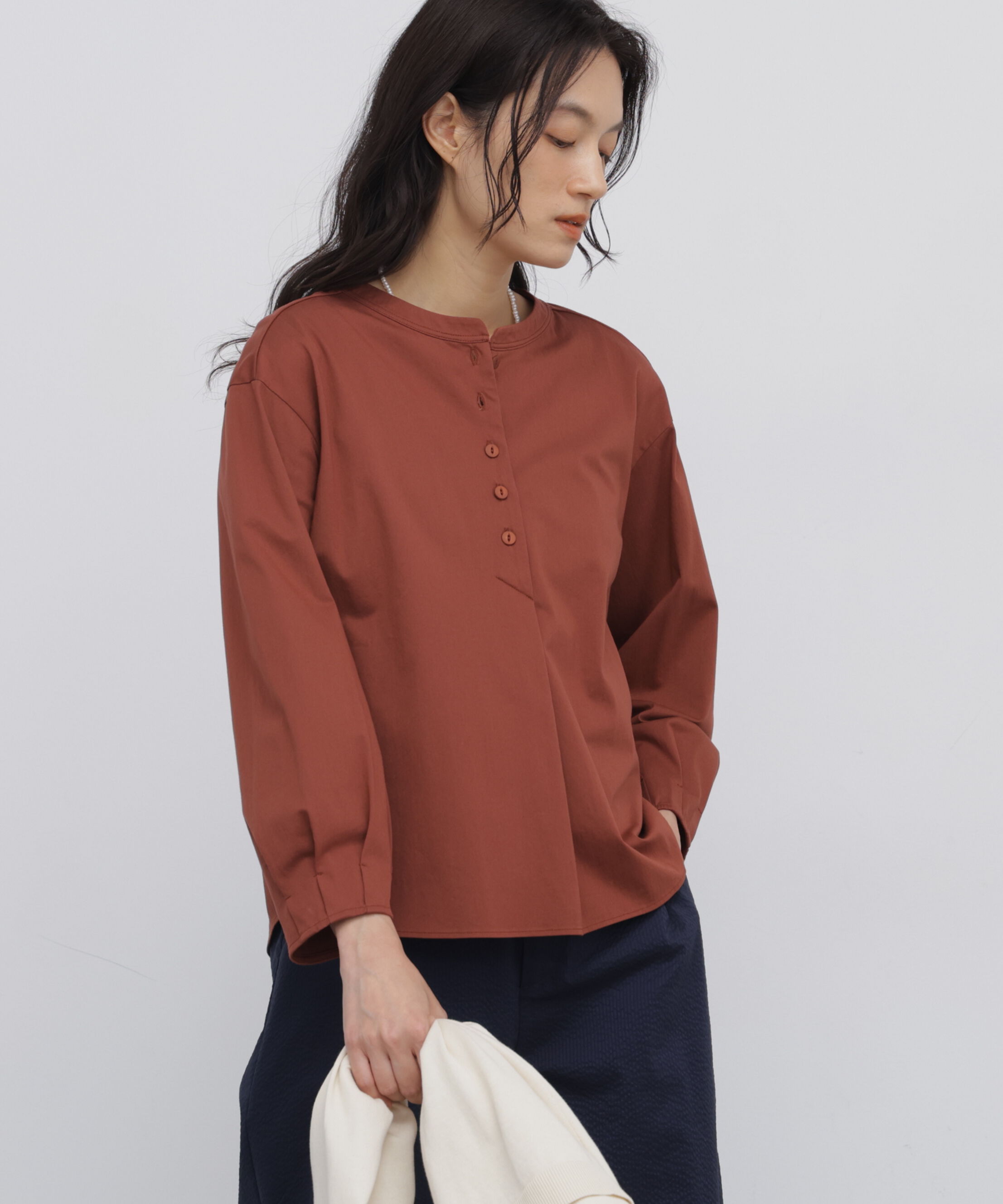  「◆《ジャージー素材》 トリコットカットソー釦ブラウス」|Tシャツ・カットソー|